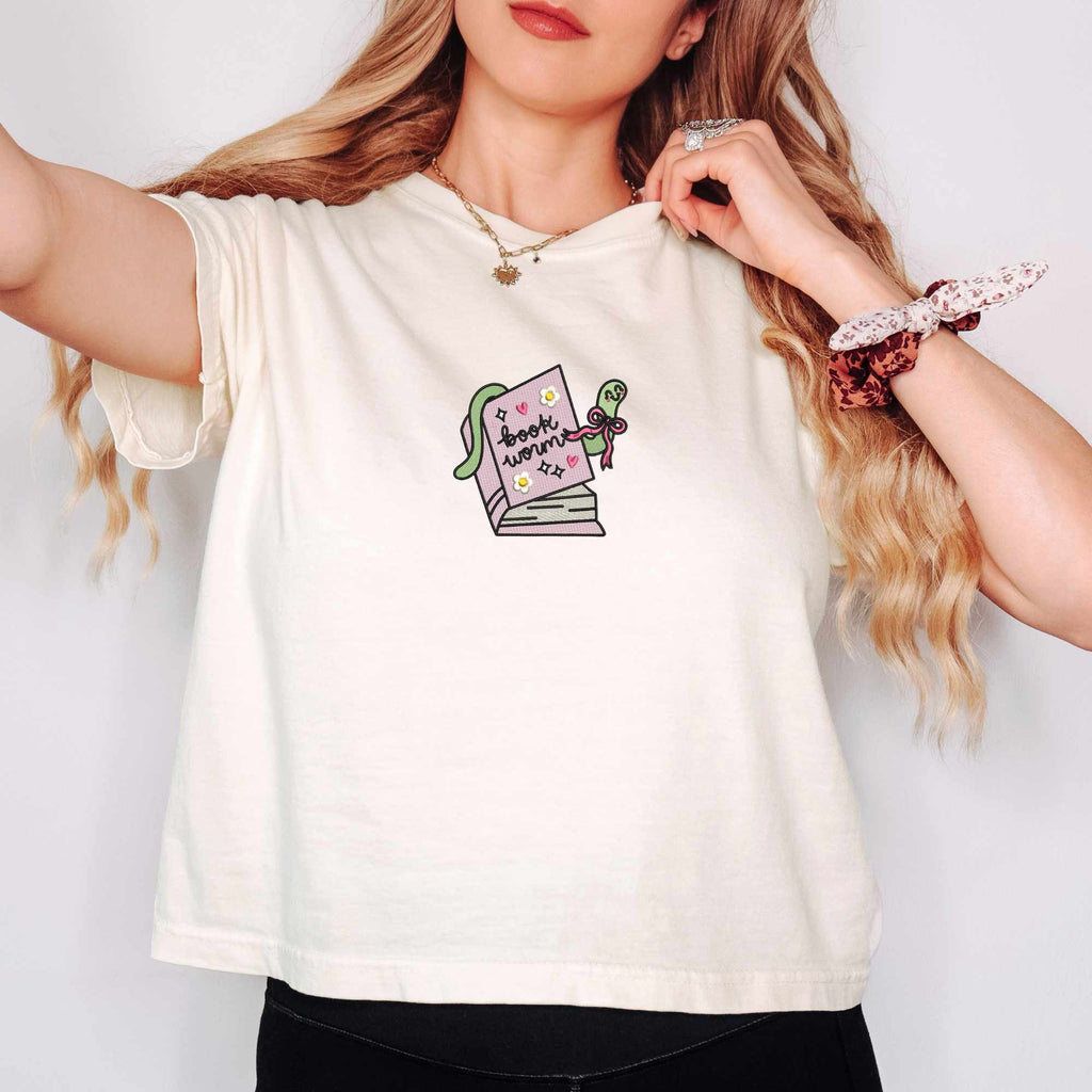 Bookworm - Embroidered Crop Tee