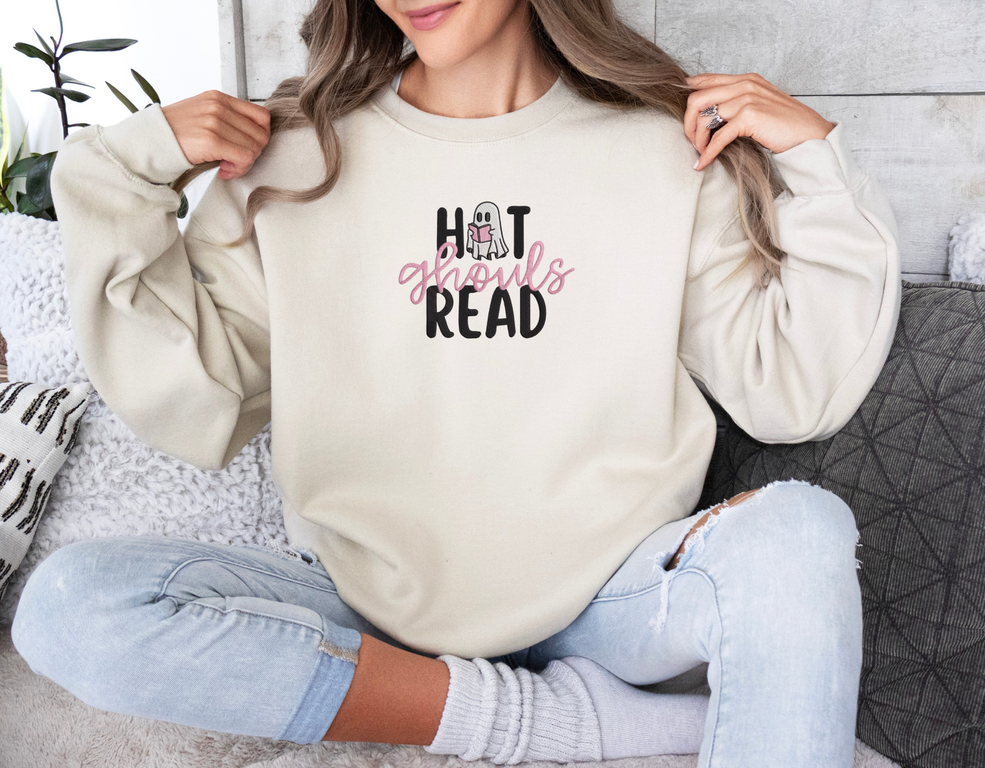 Hot Ghouls Read - Embroidered Crewneck