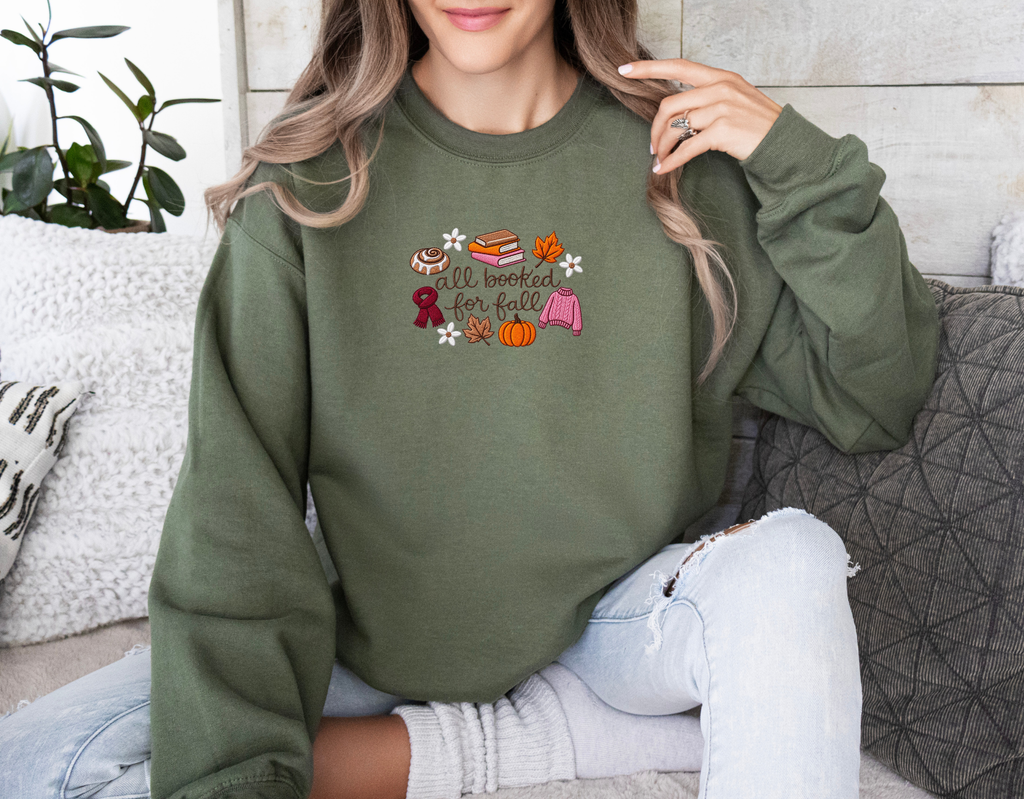 All Booked for Fall - Embroidered Crewneck